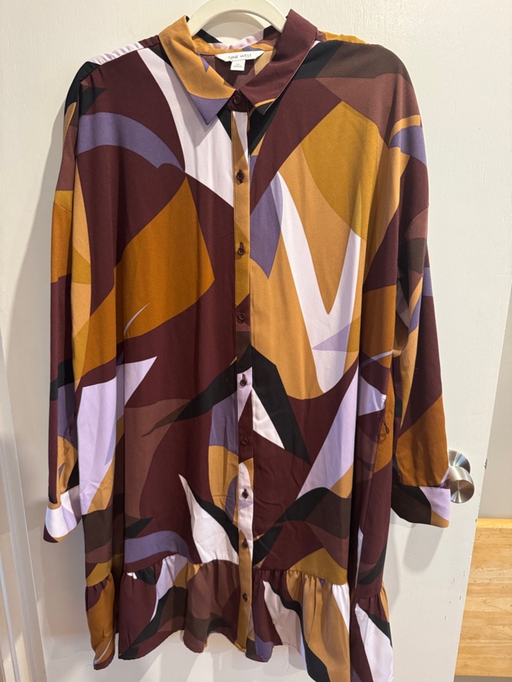 Nine West Multicolor Abstract Button-Up Tunic Dress